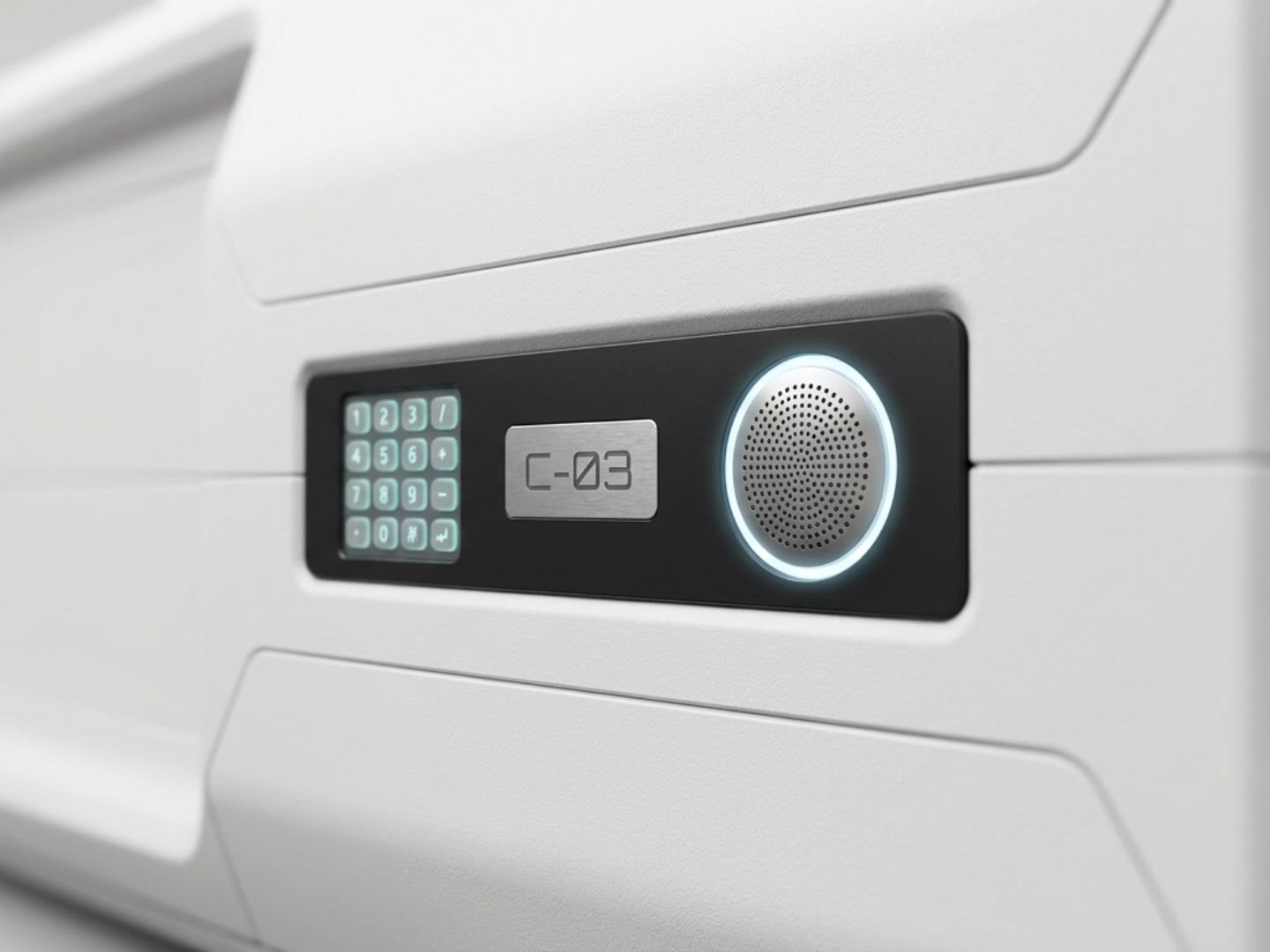 The door keypad and pod number on a Nivo Care pod